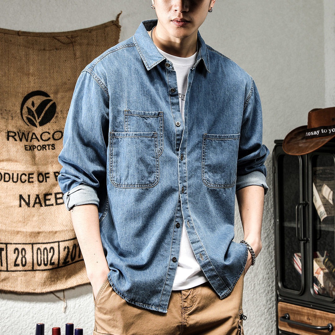 Winter Clothing Items - Primavera ruffian bonito denim ferramentas camisa