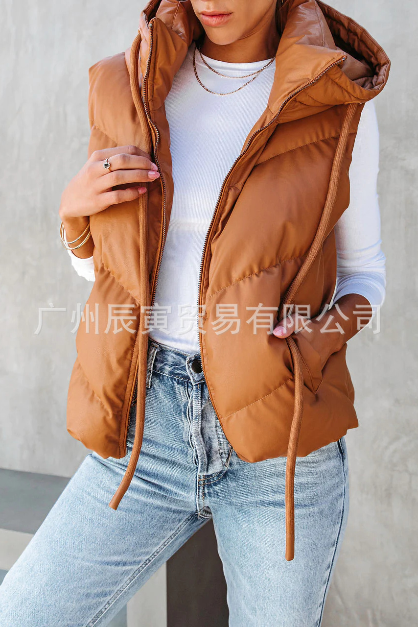 Padded Vest Gilet - Colete Feminino Acolchoado com Capuz Cor