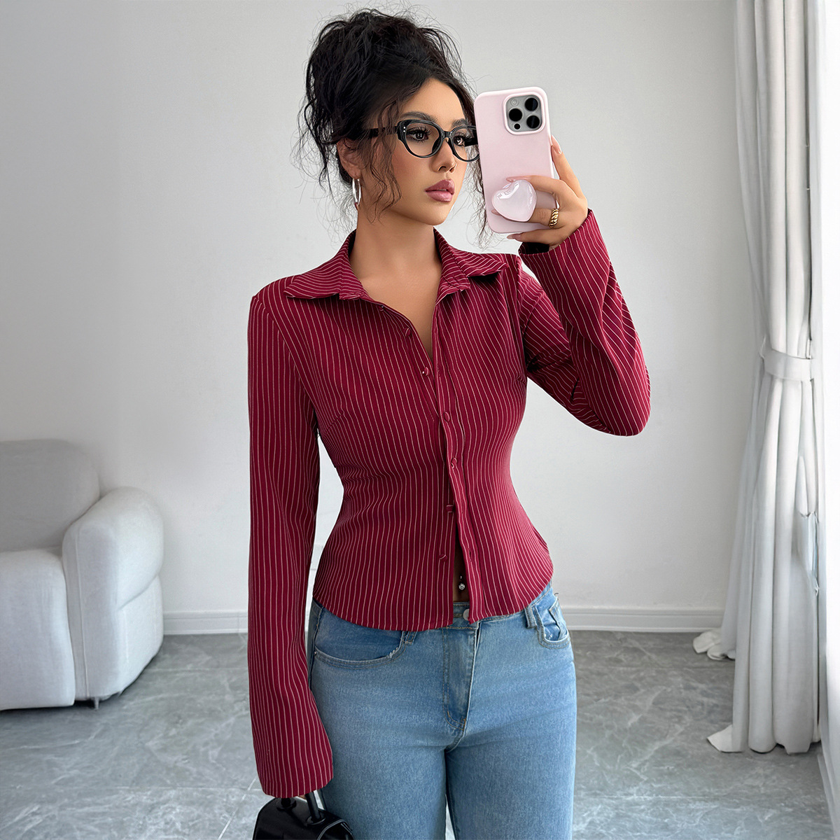 Winter Clothing Types - Cardigã Listrado de Manga Longa Casual