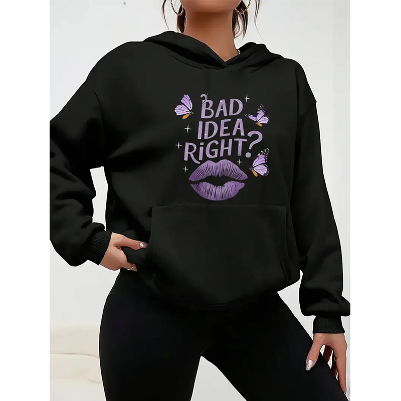 Winter Clothing Ideas - Slogan de moletons pretos femininos 