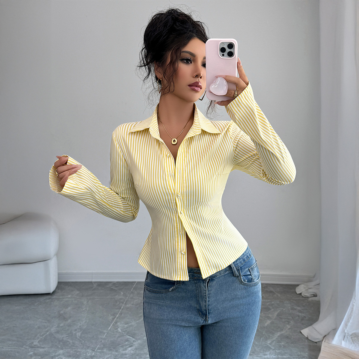 Camisa Casual Simples Listrada - Winter Clothing Dress Up avaliação e preço